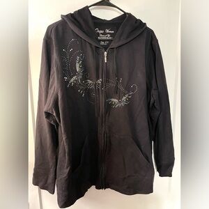 ONQUE | Black Rhinestone Butterfly Embellished | Zip-Up Hoodie 💘